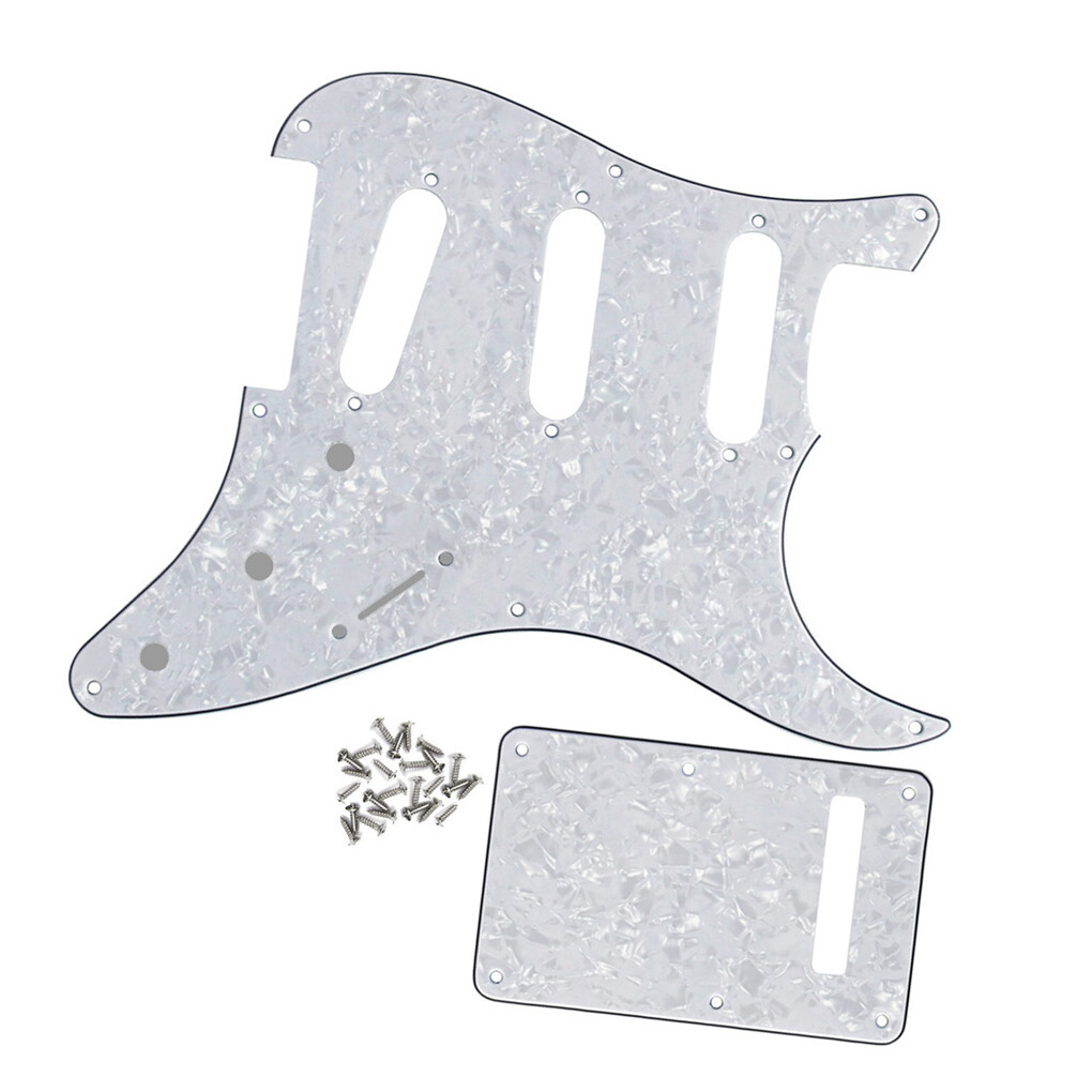 FLEOR ST Guitar Pickguard 8-Hole Scratch Plate Back Tremolo Set White Pearl 4Ply