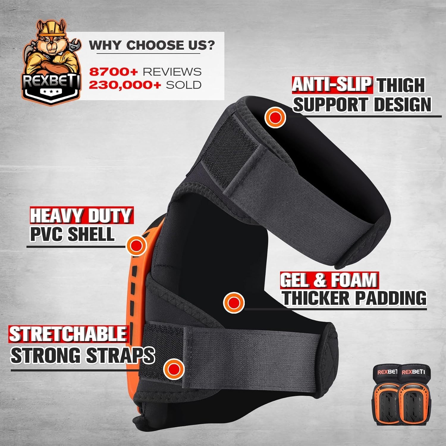 Versatile Orange Knee Pads for Heavy Duty Protection in Construction & Flooring