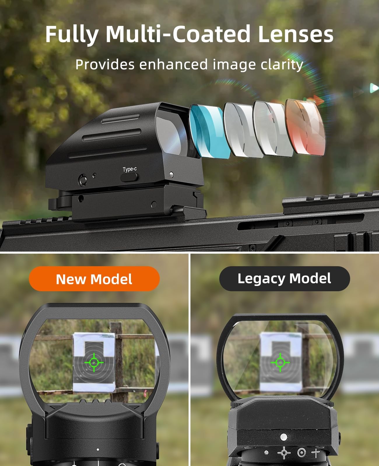 EZshoot Rechargeable Red/Green Dot Reflex Sight, Red Optic Green