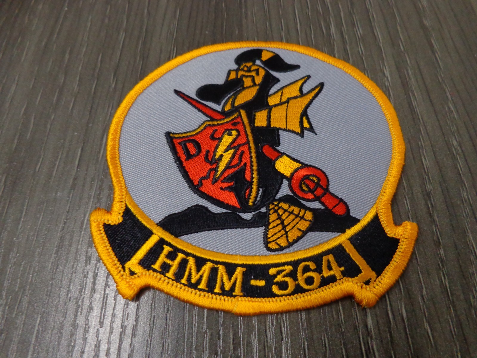 4 " MARINE CORPS HMM-364 HELICOPTER SQUADRON YELLOW EMBROIDERED JACKET PATCH