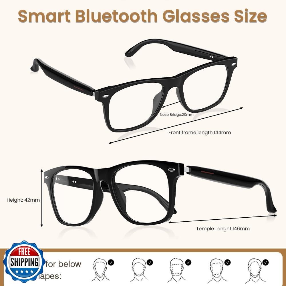 Jacuate Bluetooth Audio Smart Glasses for Women Men,Blue Light Blocking Bluet