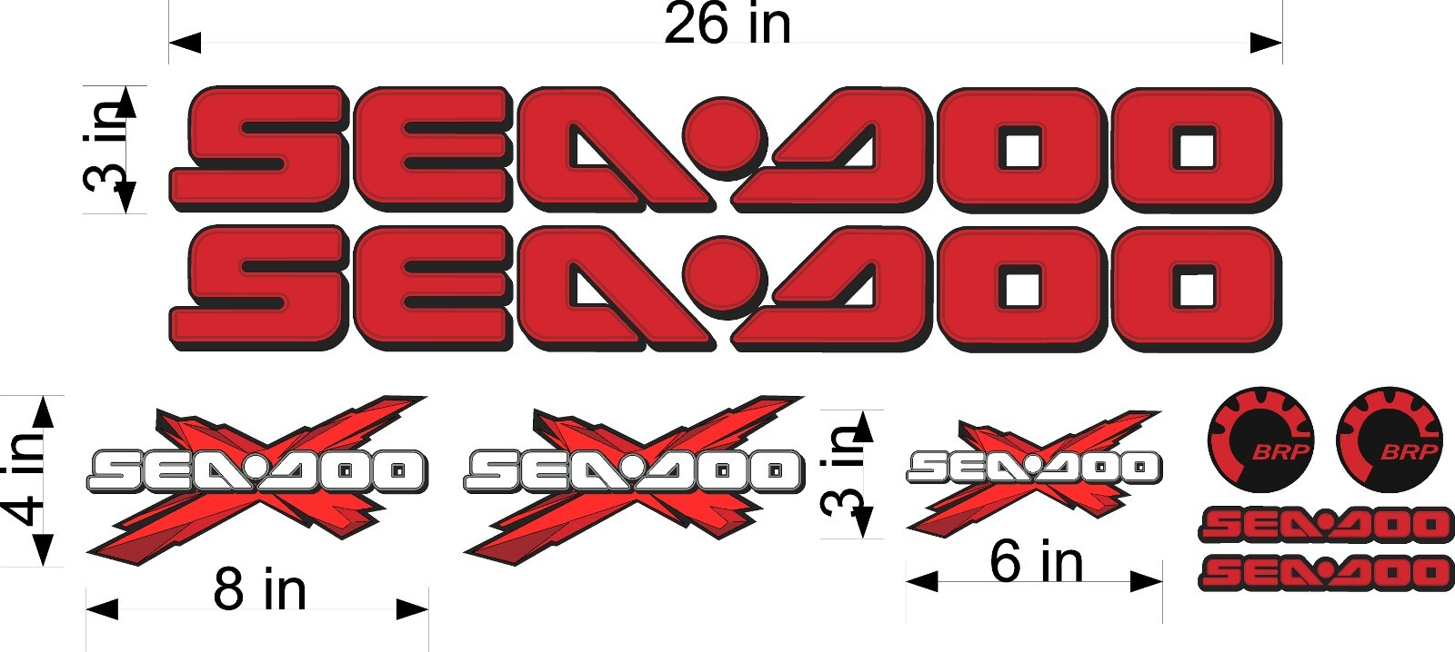 SEA-DOO Logo / RED / 26" Vinyl Vehicle Watercraft Graphic Decal Bonus Pack