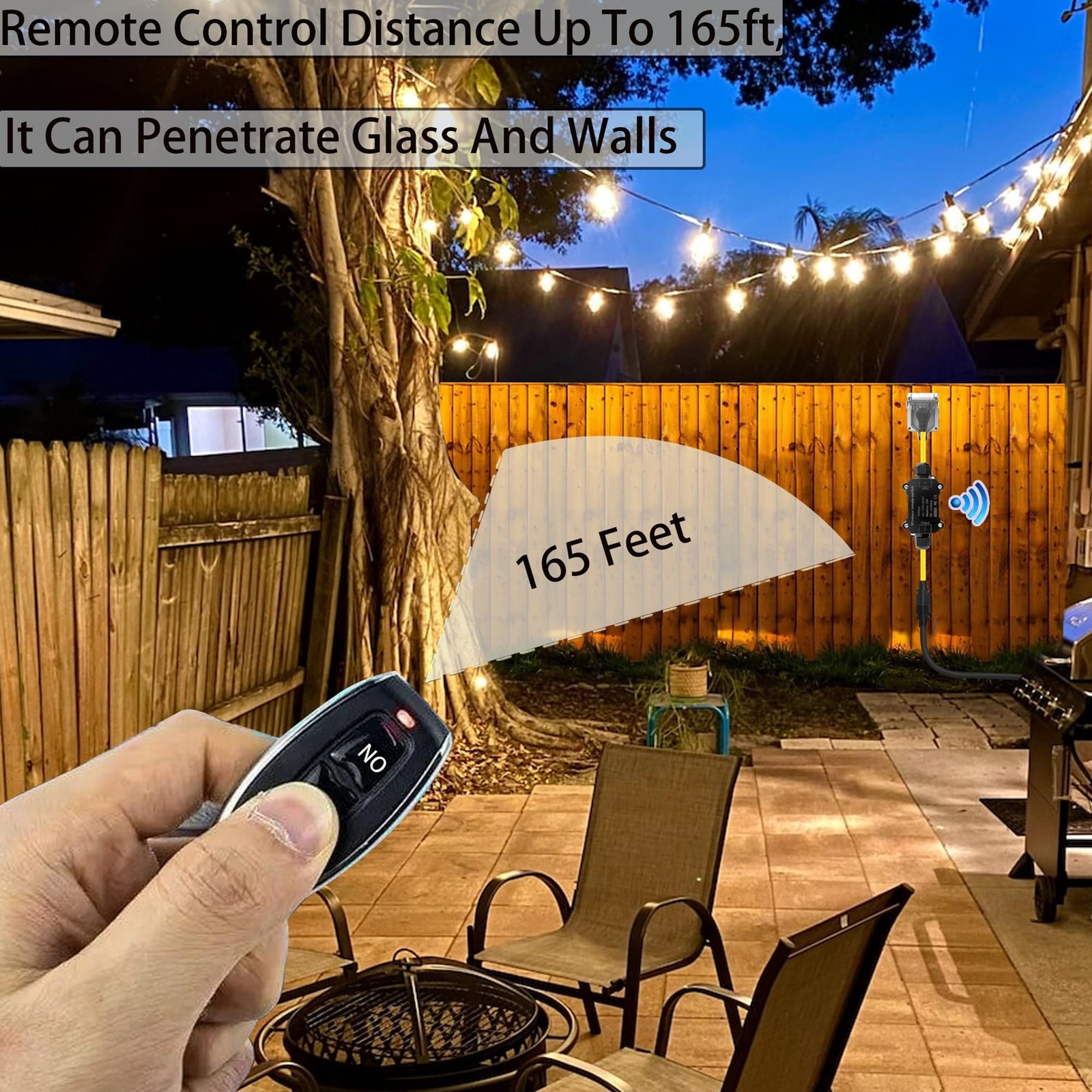 AC110250V Waterproof Remote Control Power Switch Outlet 20A 165 Ft Range