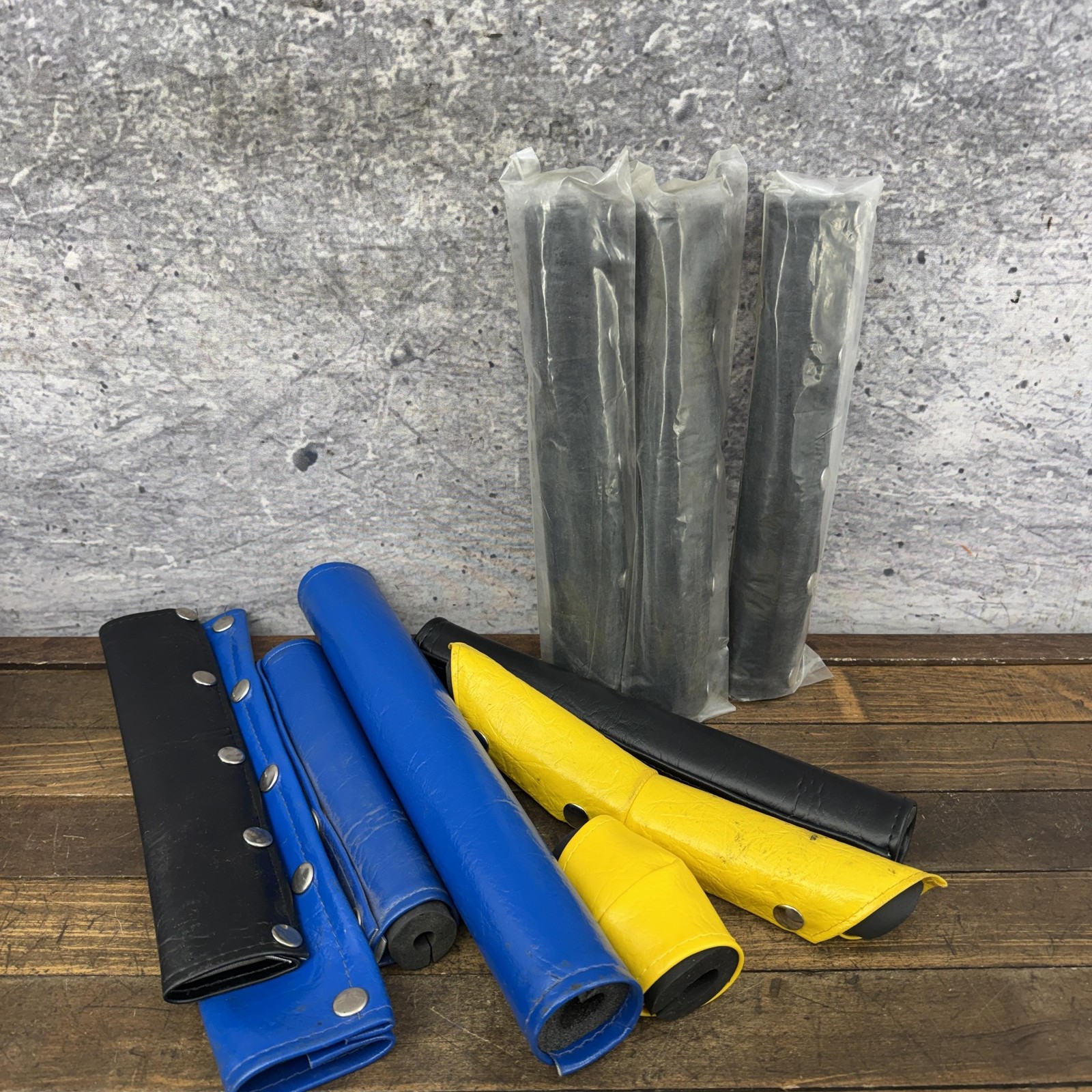 Vintage BMX Pad Lot 80s 70s Vinyl Snap Red Yellow Blue Skinny Frame Bar