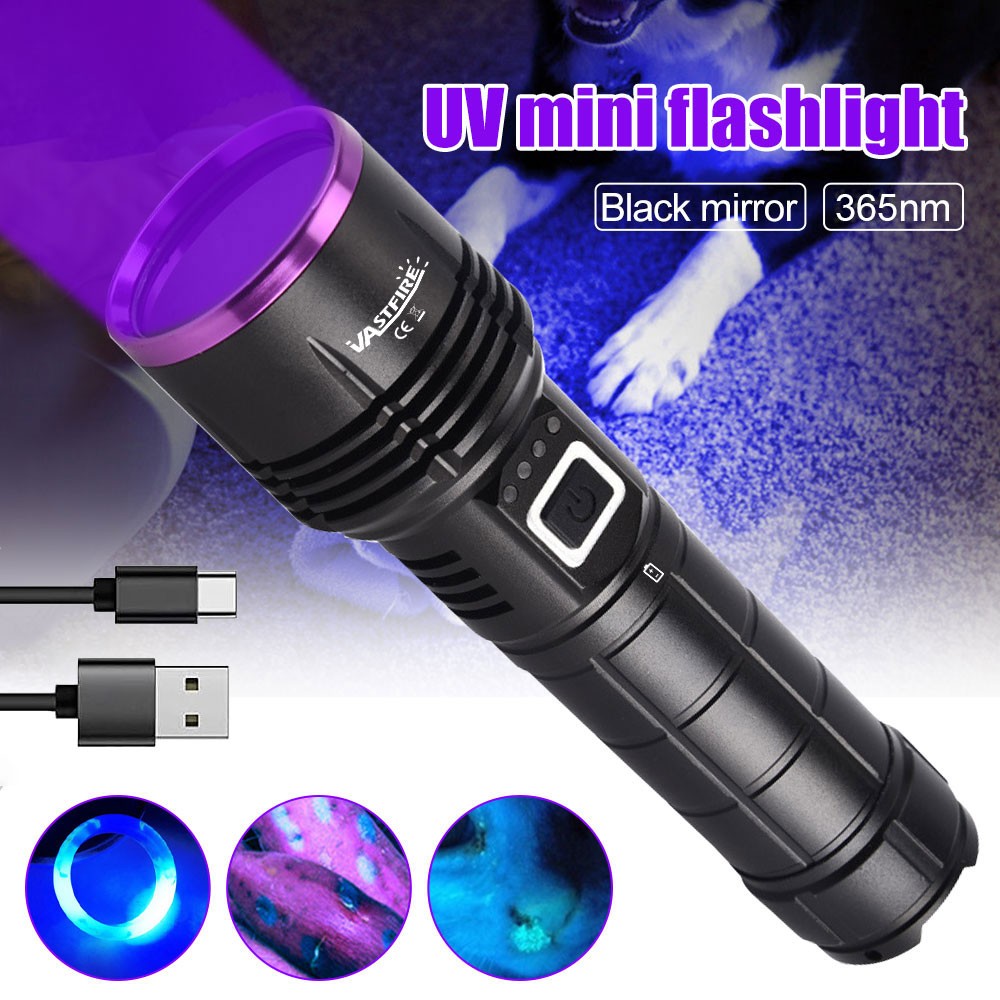 365nm UV Light Work LED Flashlight urine scorpion Detector Torch USB Charging