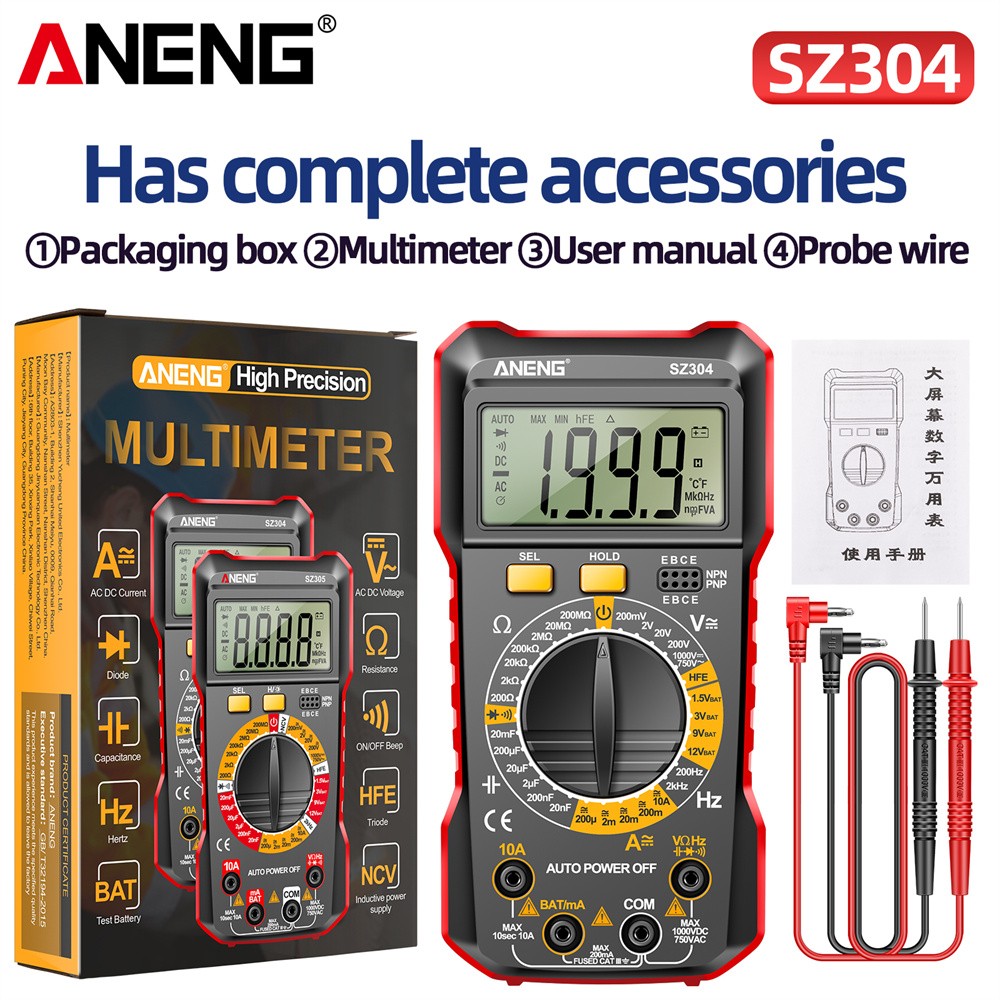 Digital Multimeter Voltmeter Ammeter Ohmmeter Volt AC DC Tester Leads Meter New
