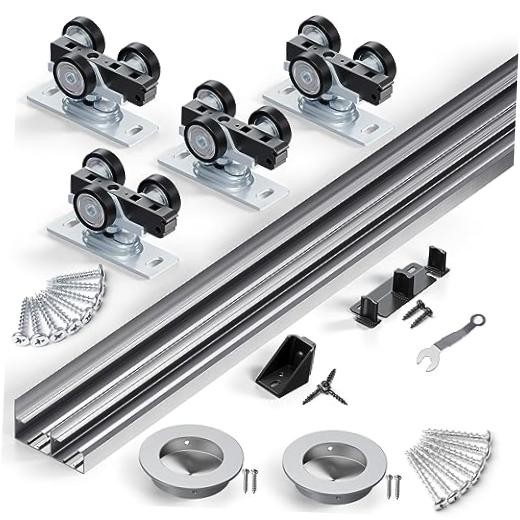 48"/Bypass Sliding Door Hardware Kit with Finger Pull—4FT—Silver Color