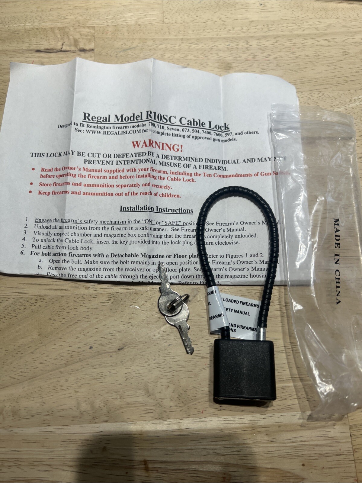 Regal Model R10SC Cable Gun Lock, NEW! 2 keys