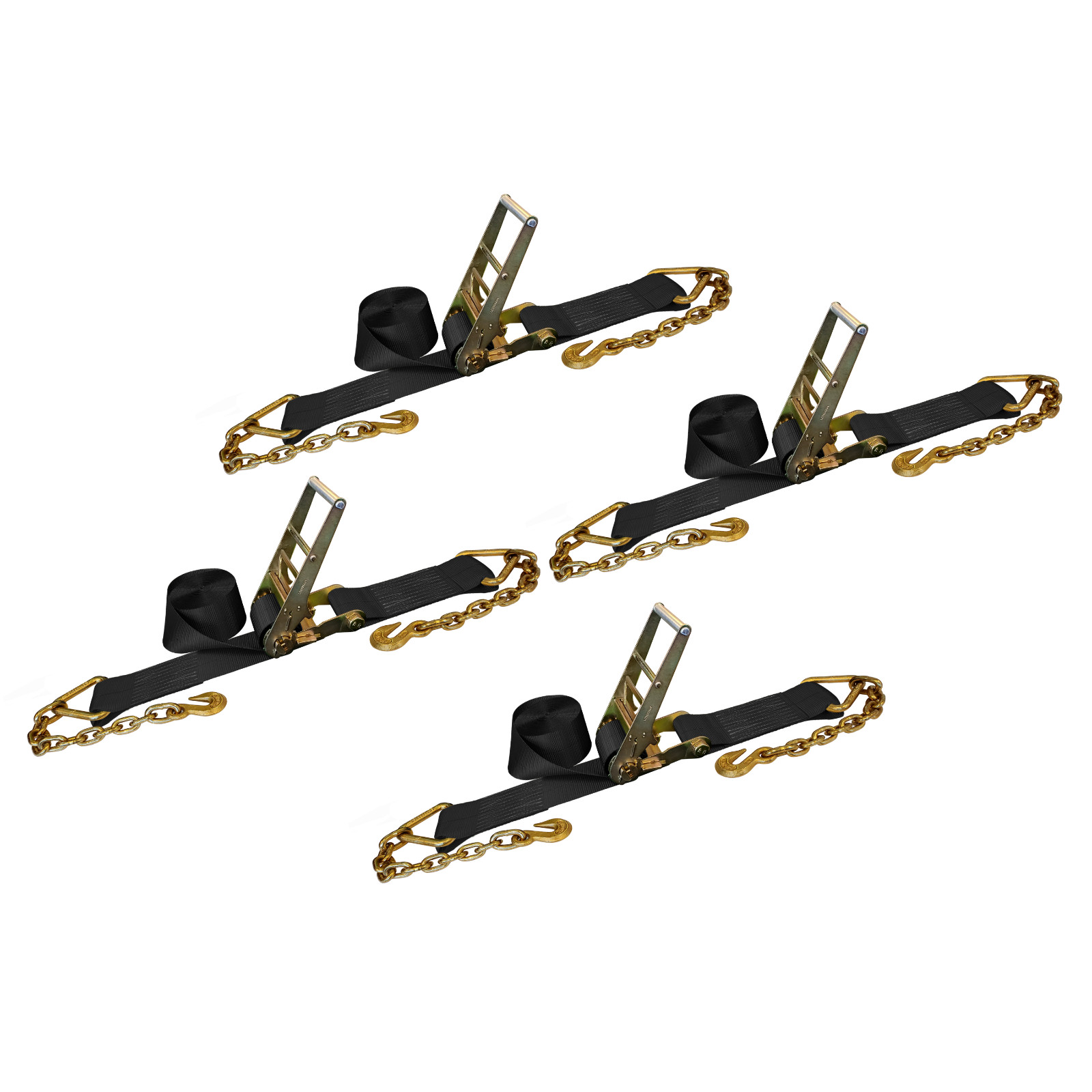 4 Pack USA 4" x 30' Ratchet Strap W/Chain Extension Flatbed Truck Tie Down Black