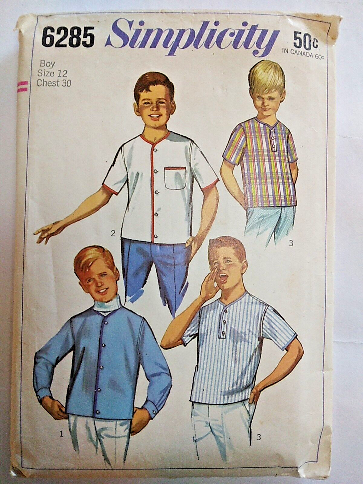 Jacket Cardigan Sports Shirt Boys 12 Simplicity 6285 Sewing Pattern VTG Cut