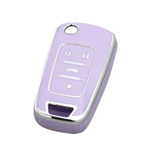 for Chevy Buick Key Fob Cover, TPU Key Fob Case Cover for Buick Silver Purple