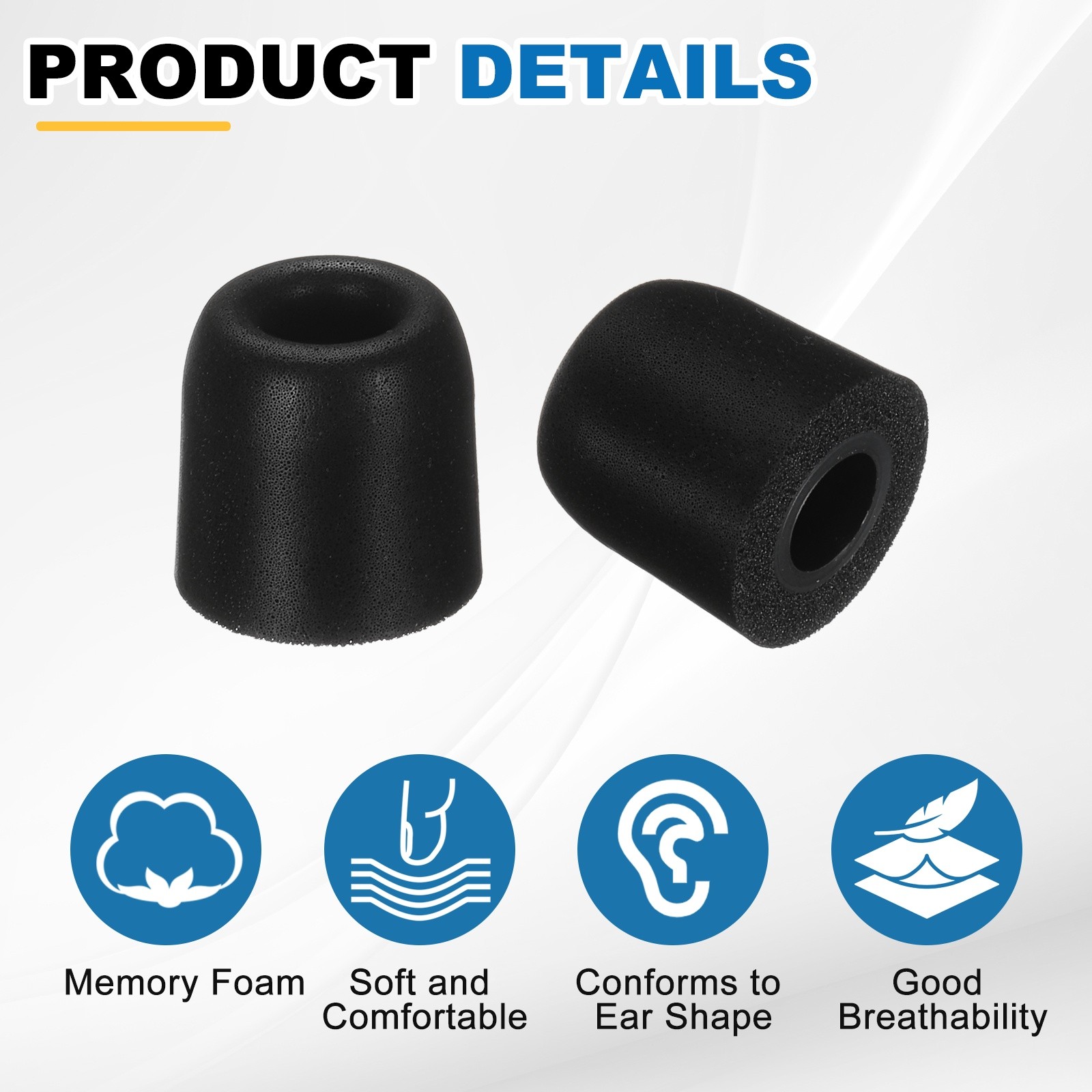 Memory Foam Earbud Tips (4.5mm/0.18"), 6Pcs - Small Ear Bud Tips, Black