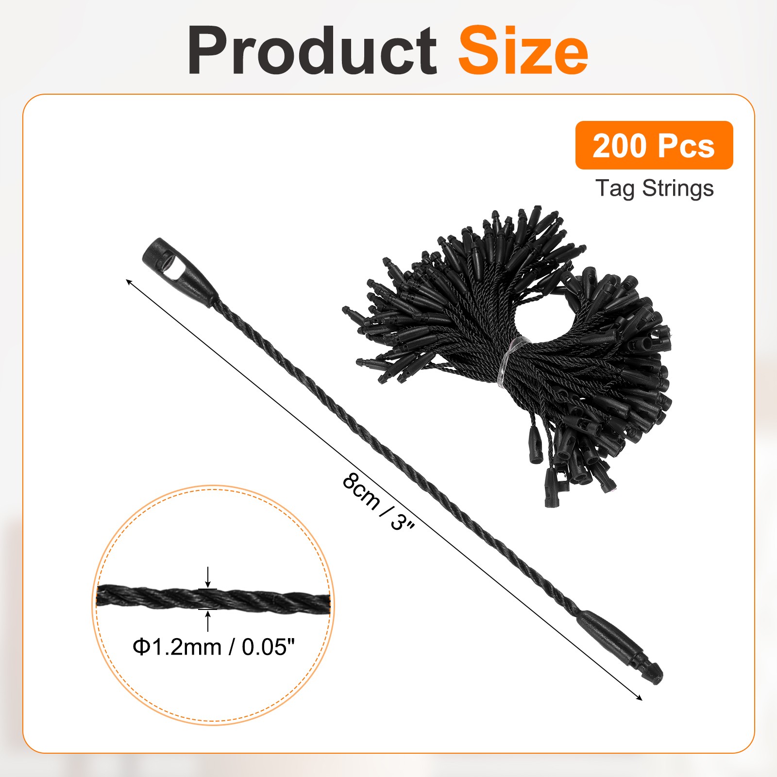 200 Pcs Polyester Hang Tag String 3" Snap Lock Pins Loop Fastener, Black