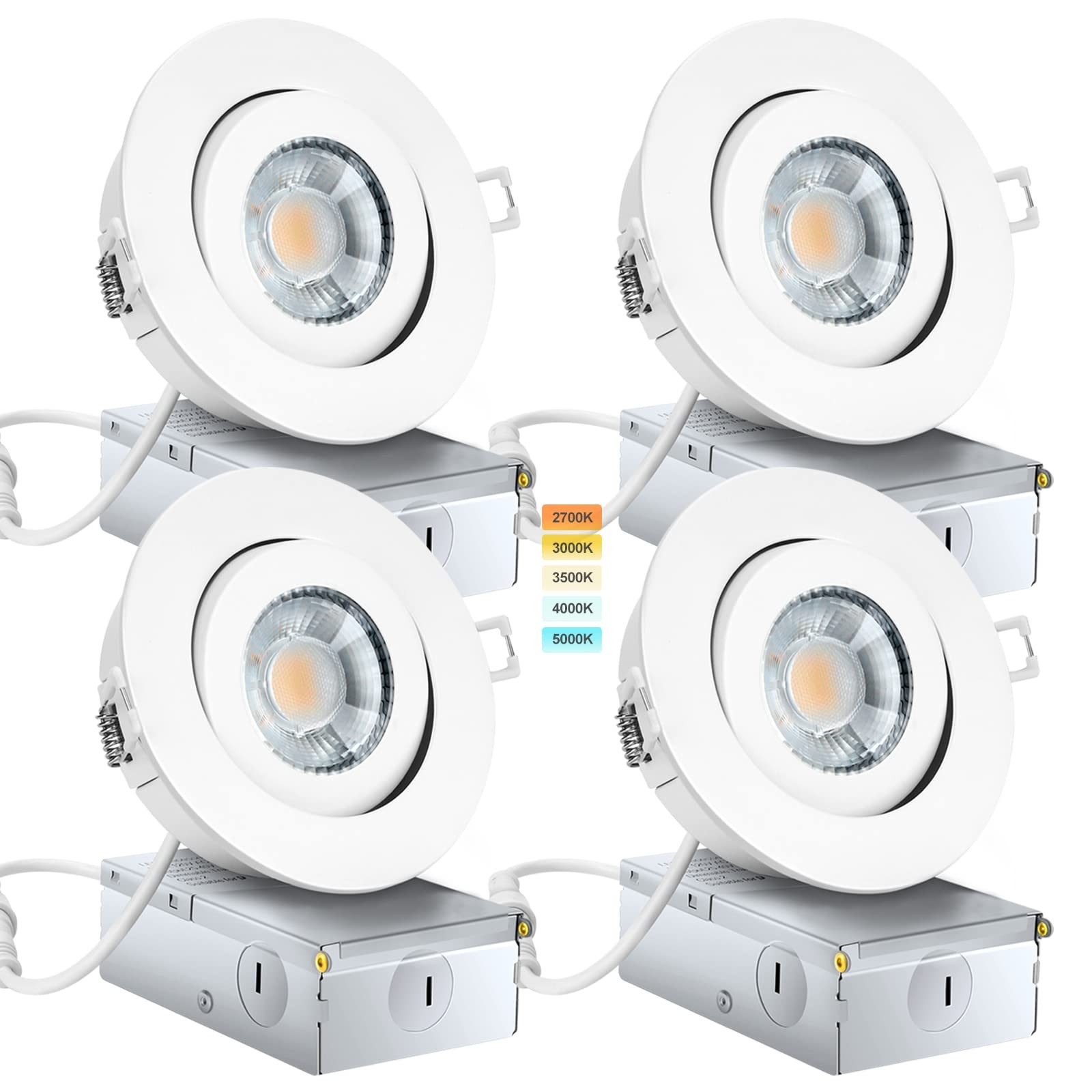 KnLnny Ware 4 Inch Led Recessed Lights Gimbal 4 Pack,5 4 Pack, White