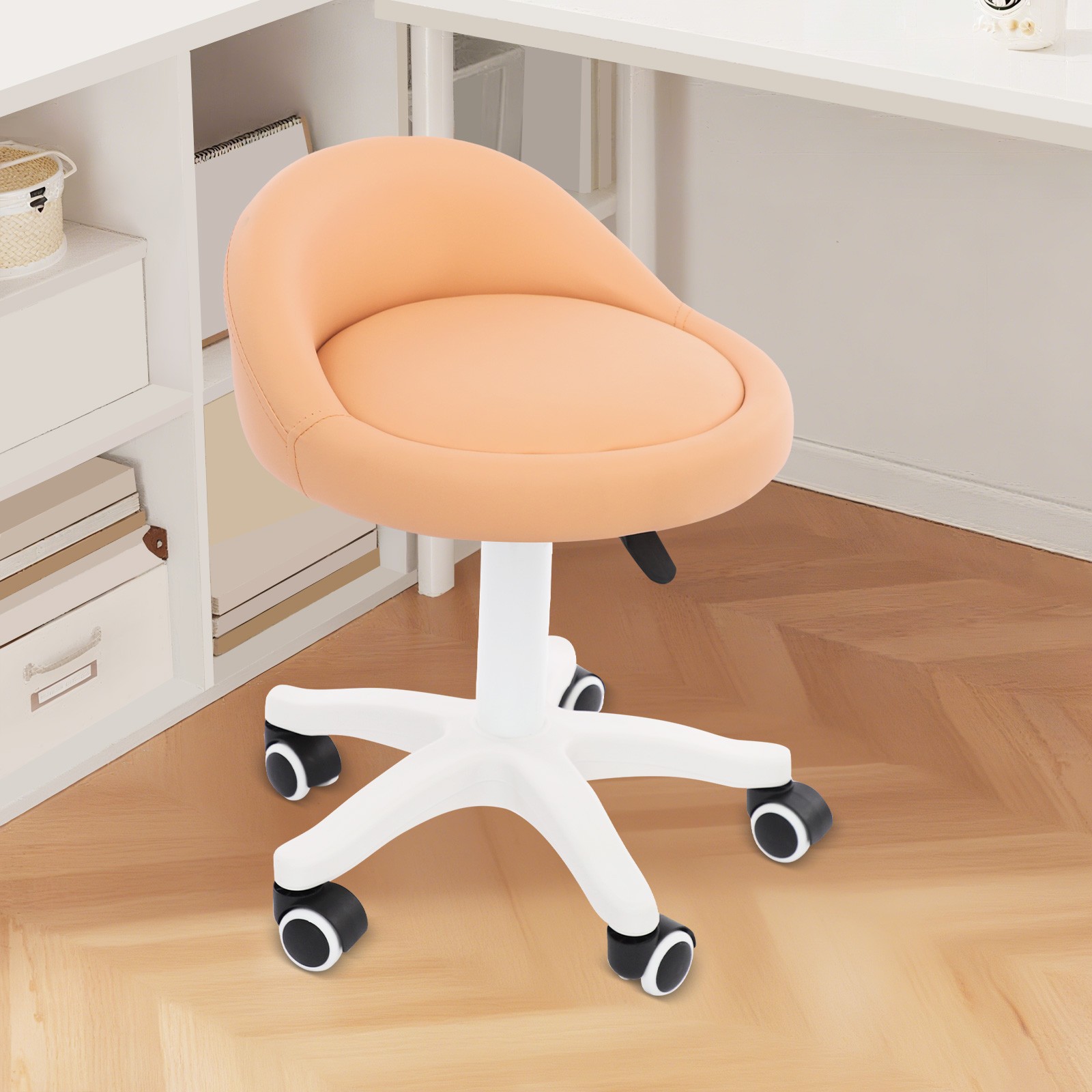 Adjustable Beauty Salon Chair Rolling Stool Rolling Stool w/ Low Backrest Orange
