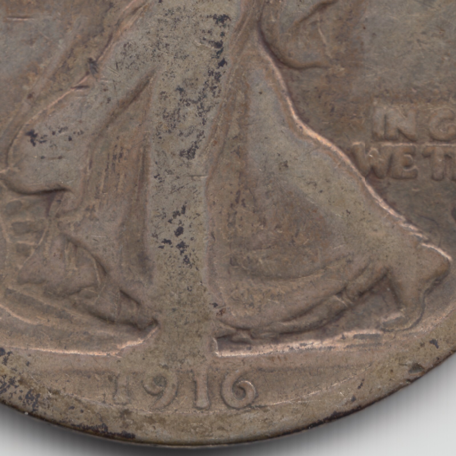 1916 S Walking Liberty Half Dollar, G-G+, damages