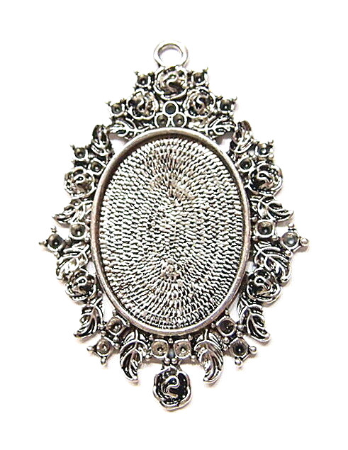 4 of 40x30mm Antique Silver Victorian Art Deco Roses &Leaves Pendant Settings