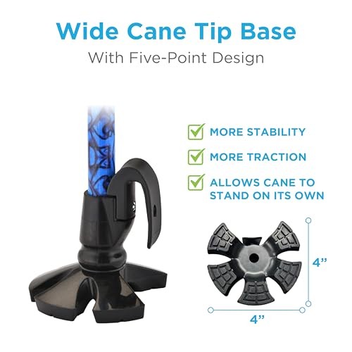 Shoe Horn Offset Cane, 2-in-1 Shoe Helper & Walking Aid, Self Blue Waves