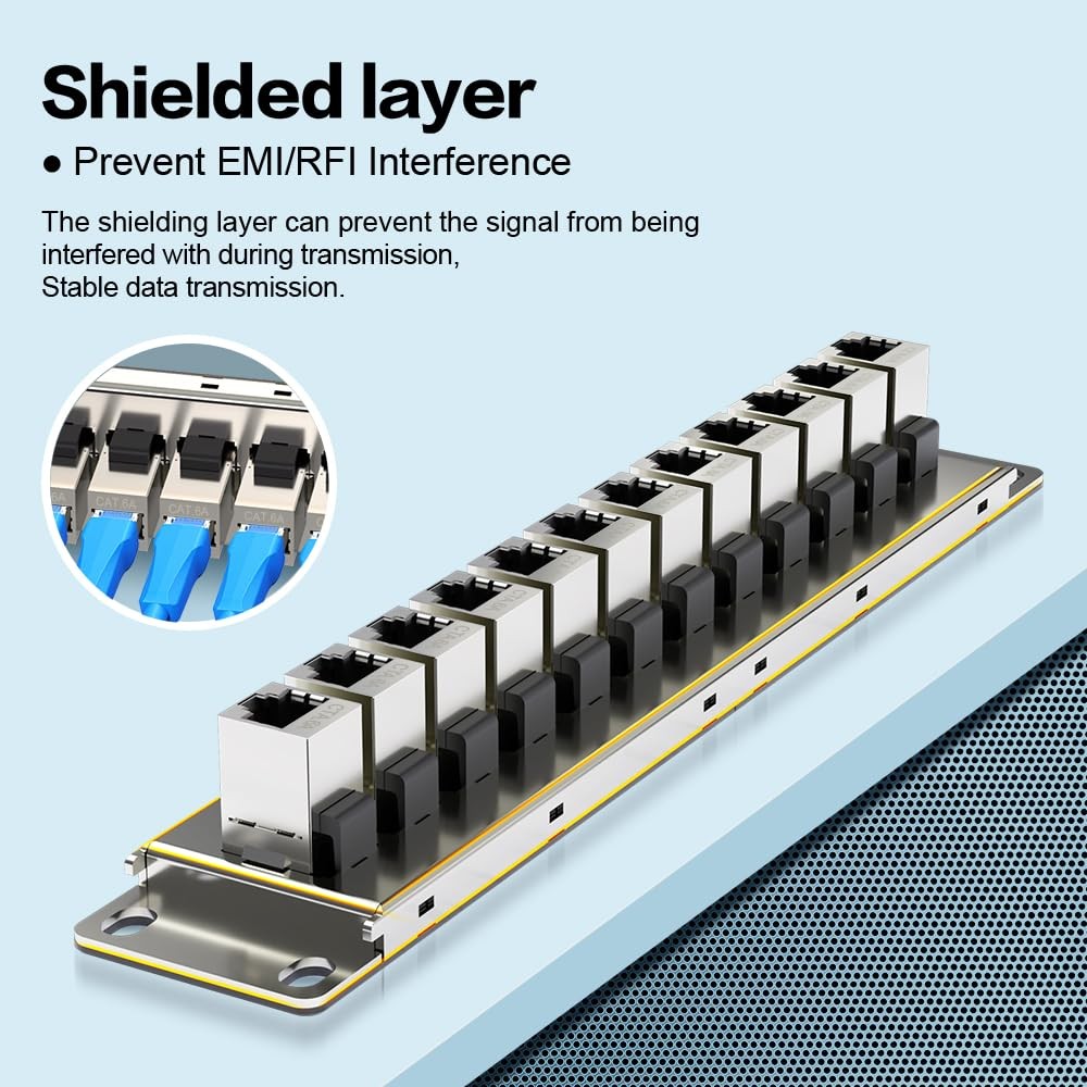 12 Port Patch Panel CAT6a Patch Panel EC Listed Wall Mount 10 Inch Bracket In...