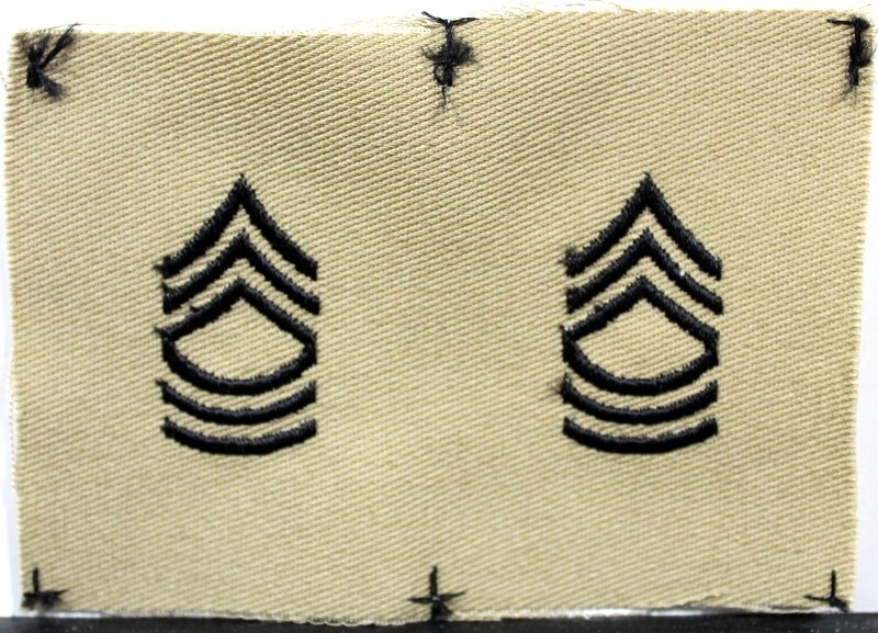 US Army Collar Master Sergeant Khaki Desert Fatigue Rank Insignia Patch Pair