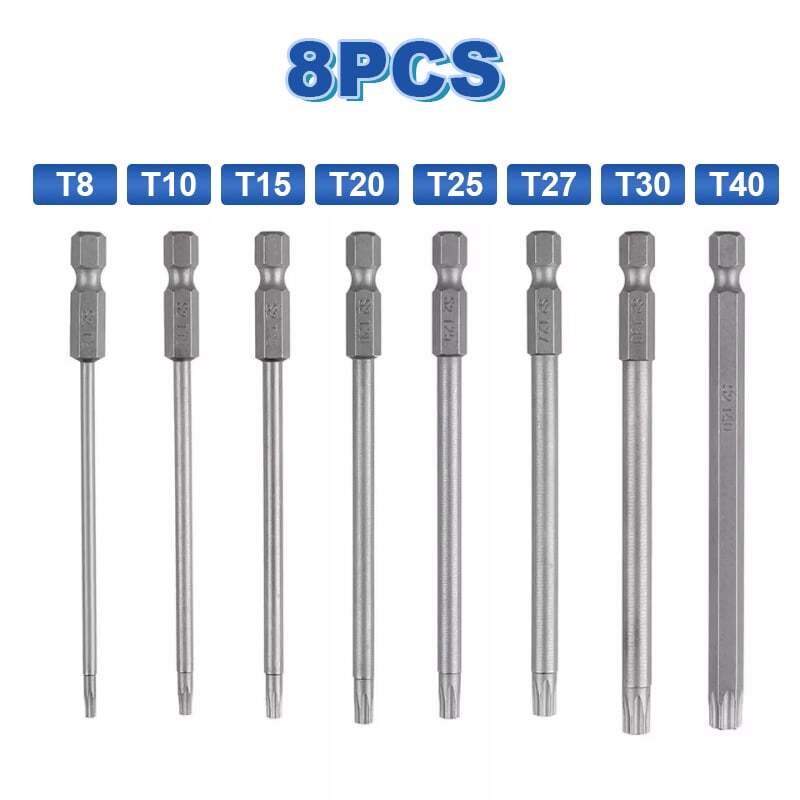 8PCS 100mm Extra Long Torx Screwdriver Bits Set - Security Hex Magnetic