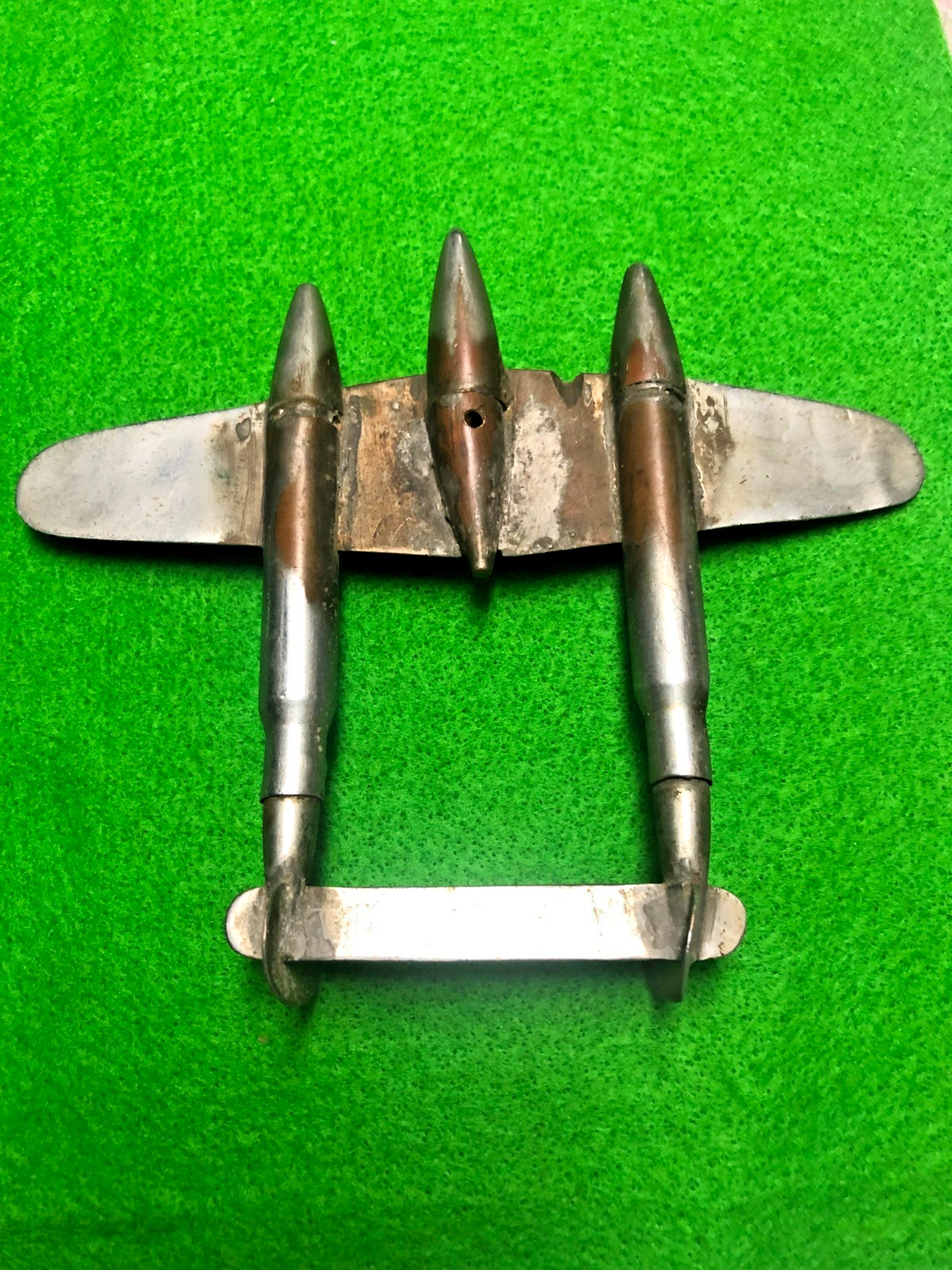 WWII Trench Art P38 Lightning Airplane, 1940's Bullet Art.