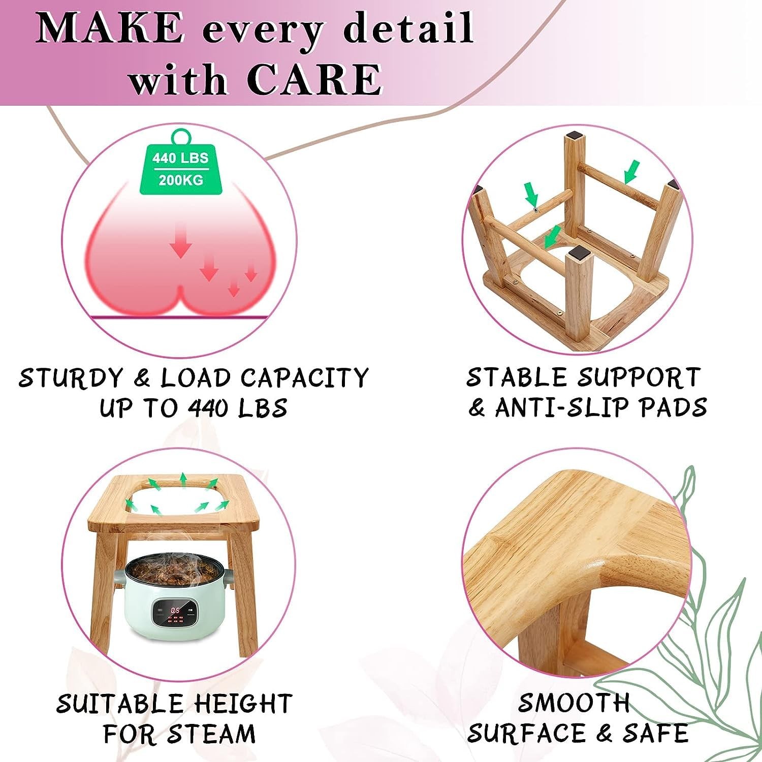 Wood Yoni Steaming Seat,Throne for V Steaming,V Steam Seat,with Four Legs Ste...