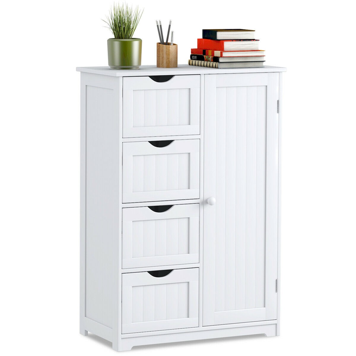 Bathroom Floor Cabinet Storage Organizer Cupboard w/ 4 Drawers Adjustable Shelf