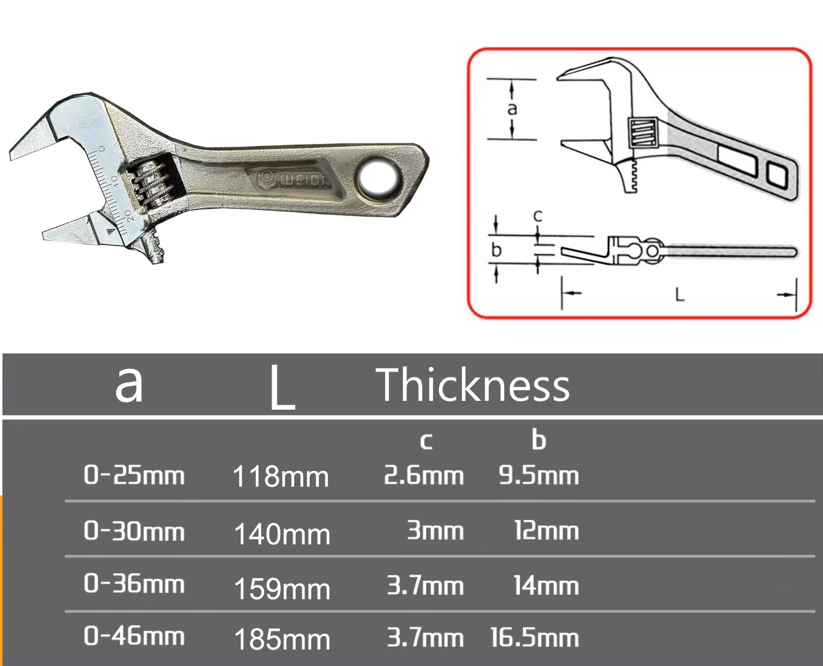 Scuba Dive 5.5" Thin Jaw Head Stubby Adjustable Crescent Wrench Tool 5"