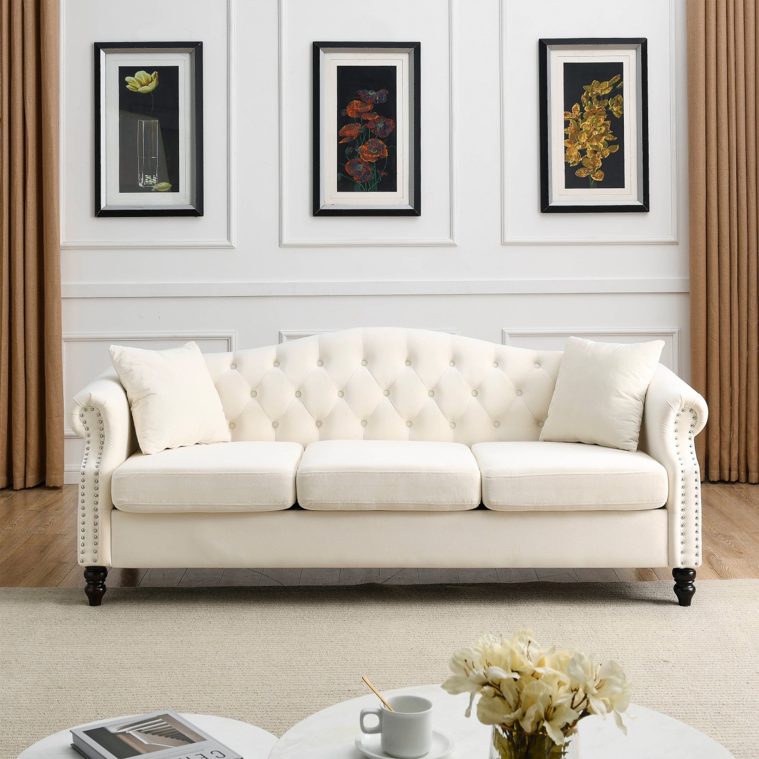 3 Seater Sofa Couch Loveseat Sofa Velvet Upholstered Sofa Couch Living Room Sofa