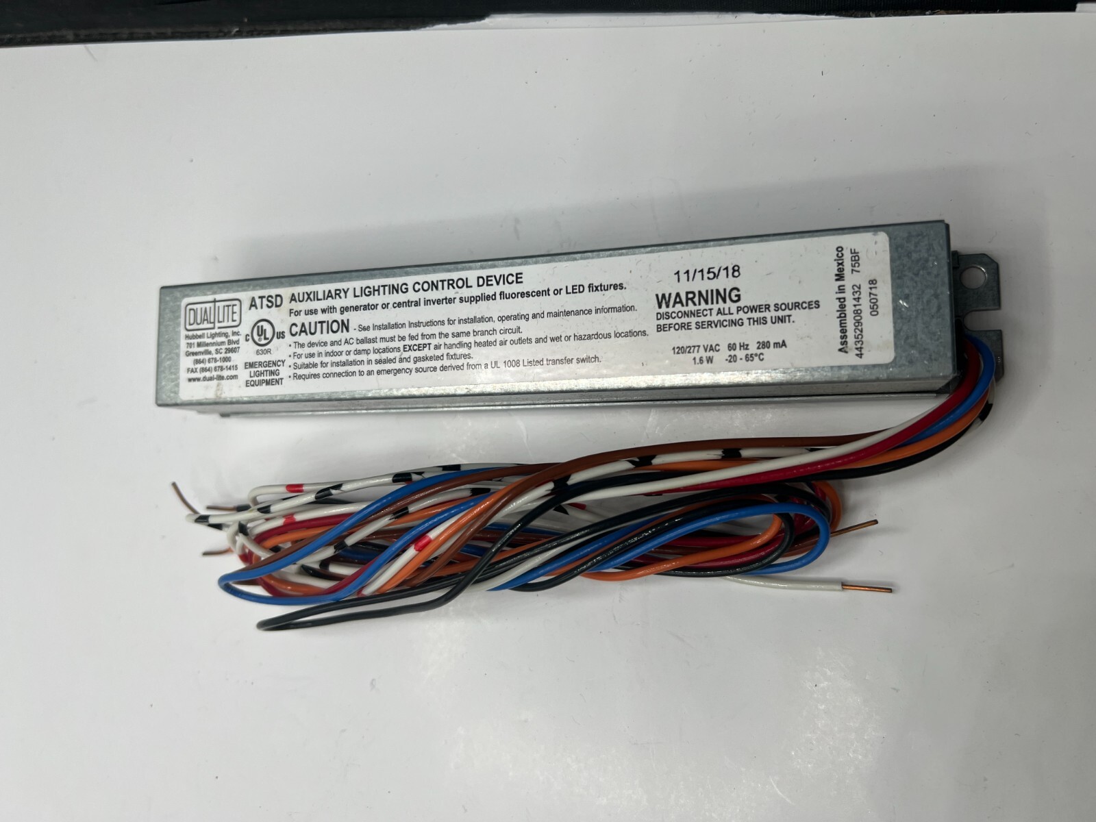 HUBBELL DUAL-LITE ATSD AUXILIARY TRANSFER SWITCH UTILITY GENERATOR POWER
