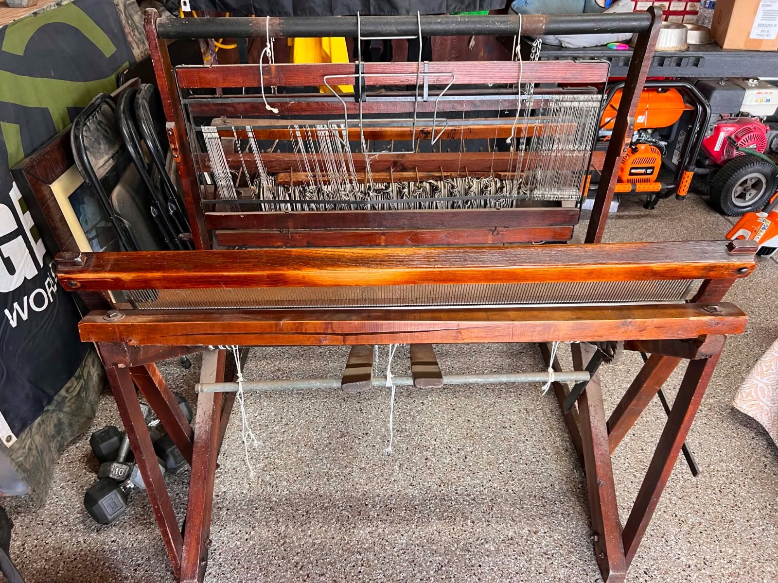 Antique Early 1900's LARGE Wooden Farm Floor Union Weaving Loom 44" x 47"
