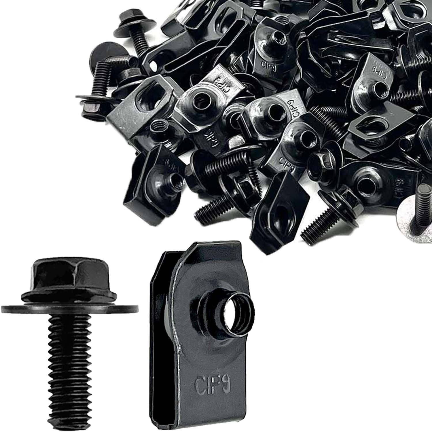 100 Pcs M6-1.0 Body Bolts and U Nuts Kits, Bumper Fender Liner Push Pull Metal R