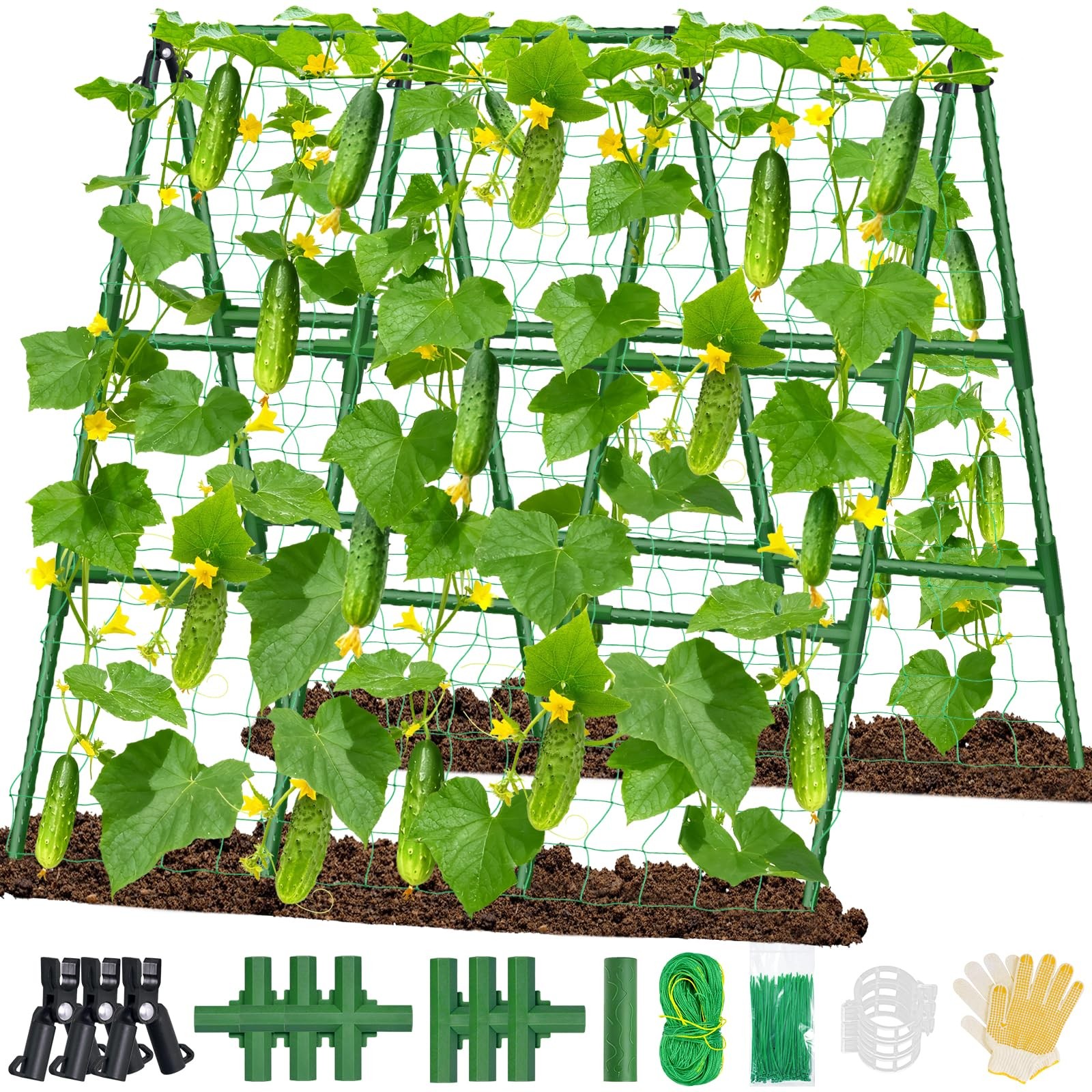 Sunwinx 53x51 Inch Cucumber Trellis for Raised Bed, Adjustable 53x51IN, green