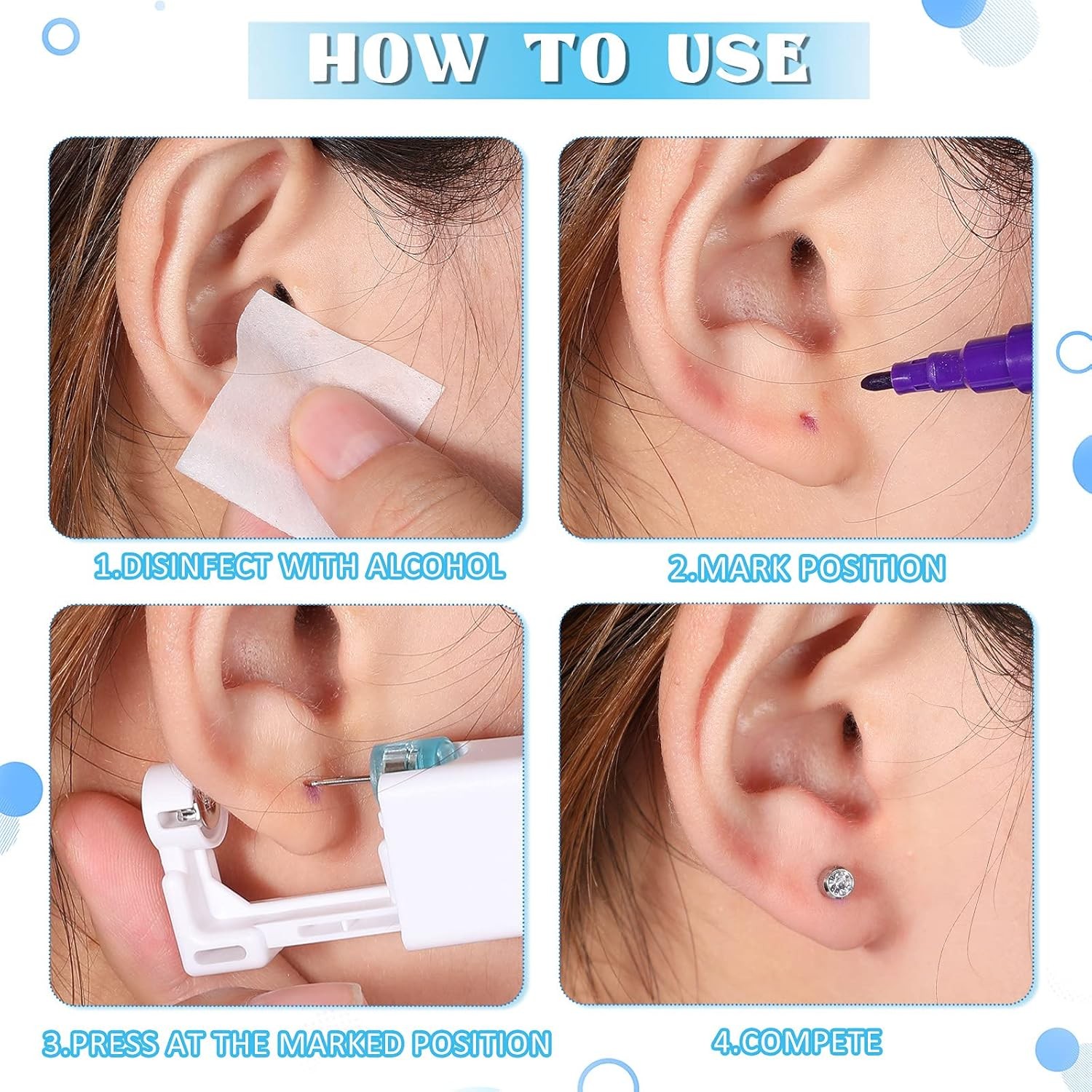 Chumia 24 Pieces Self Ear Piercing Tool Disposable Kit Silver Earring