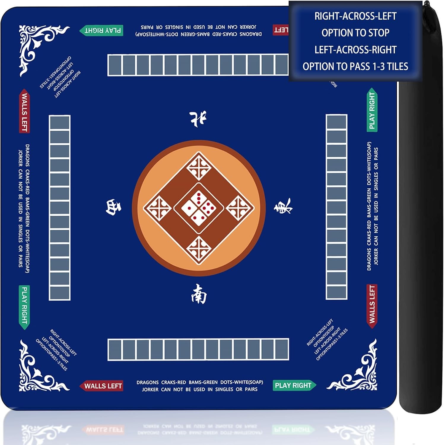Dark Blue Neoprene Mahjong Table Mat Anti Wrinkle Foldable 31.5x31.5 Mahjong
