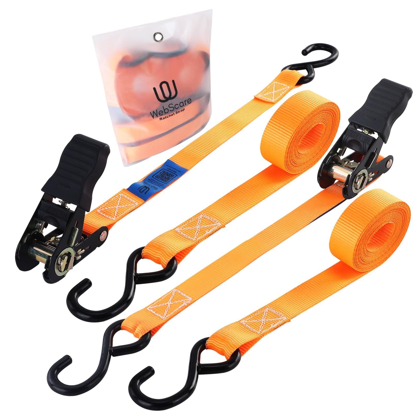 Ratchet Straps 2 Pack – 1 Inch x 13 Feet, 2000 lb Heavy Duty Tie Down Stra