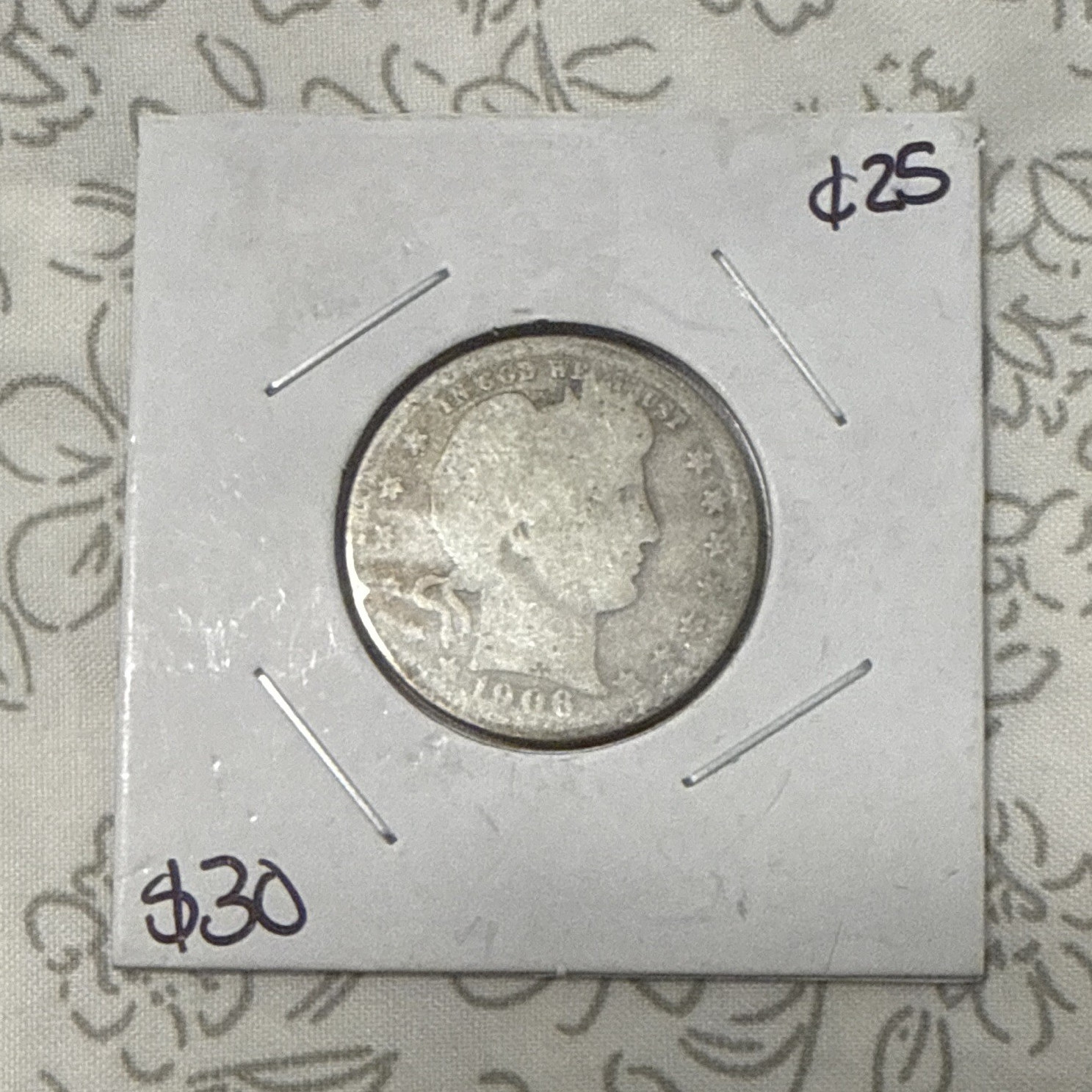 1906 Barber Quarter 10C Silver 0.9 Fineness Business Strike Philadelphia