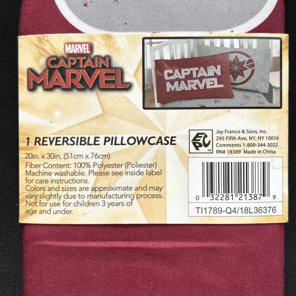 New ~ MARVEL Captain Marvel Reversible Pillowcase (20” x 30”) Red and Gray