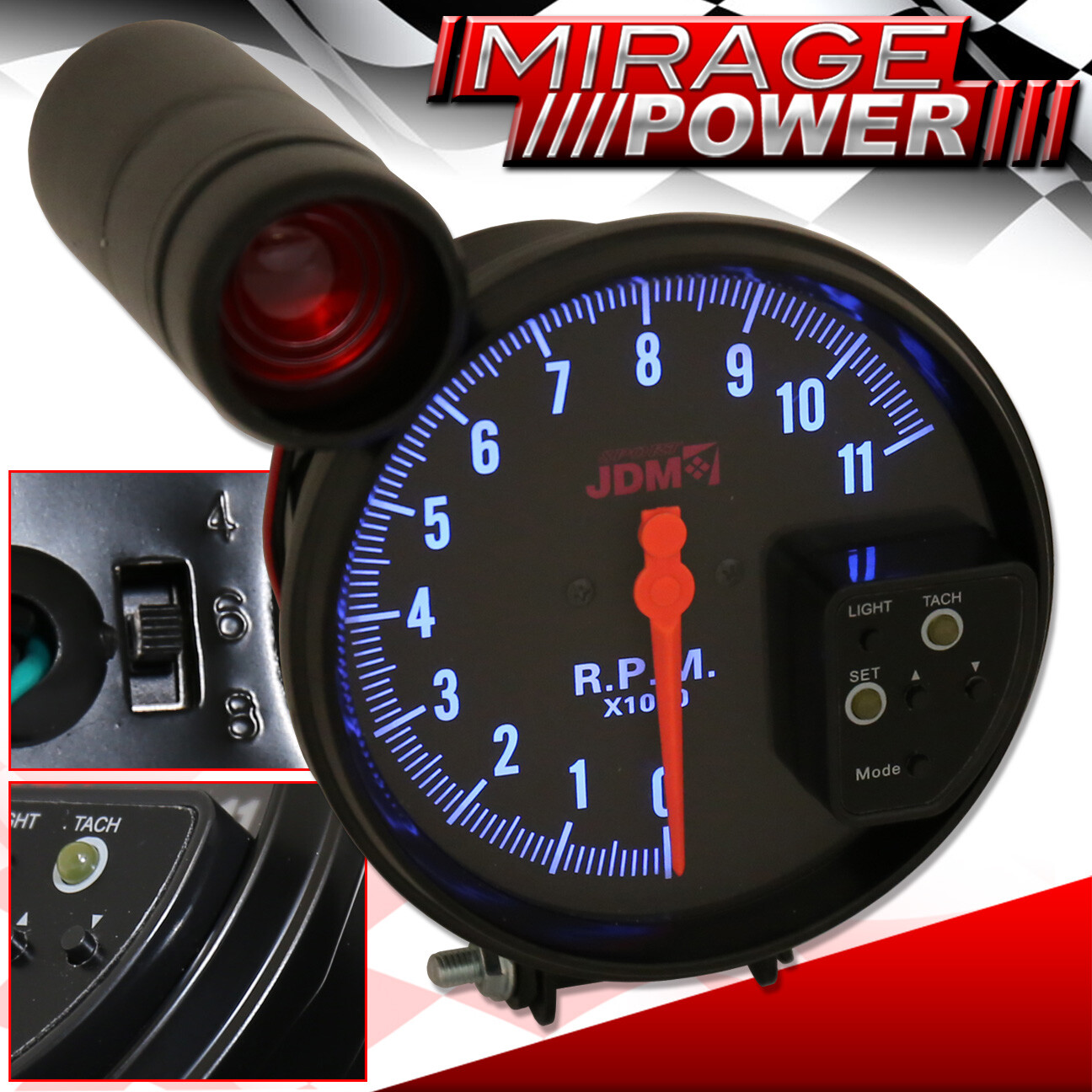 5" Black Face Tachometer 11K RPM Gauge + JDM Red Shift Light For Subaru Nissan