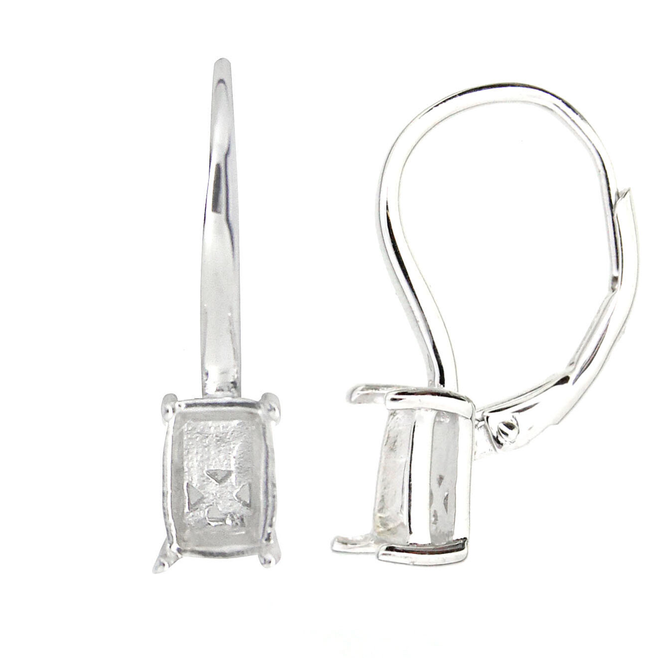 Sterling Silver Semi Mount Earrings Setting Cushion Cu 7x5 mm Leverback