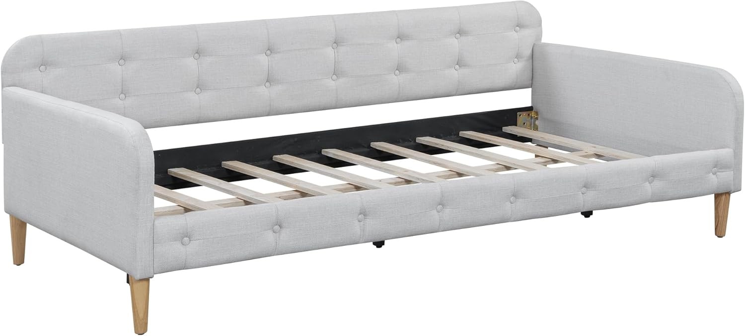 Twin Size Upholstered Daybed W/ 4 Support Legs Linen Sofa Bed Frame W/ Button
