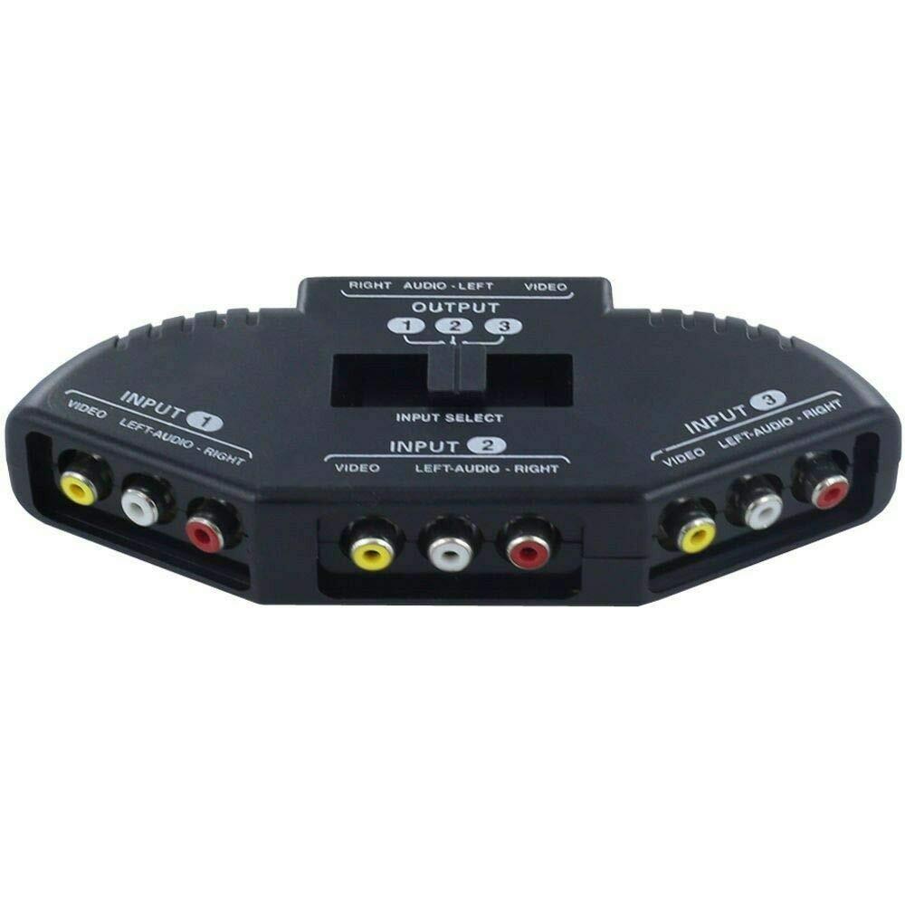 AV Composite RCA Selector Box Switch Splitter w/ Cable Cord Plug Fosmon 3 Port