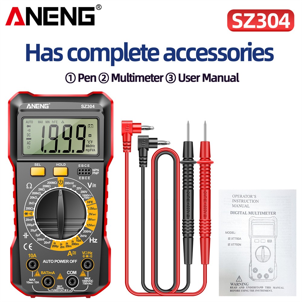 Digital Multimeter Voltmeter Ammeter Ohmmeter Volt AC DC Tester Leads Meter New