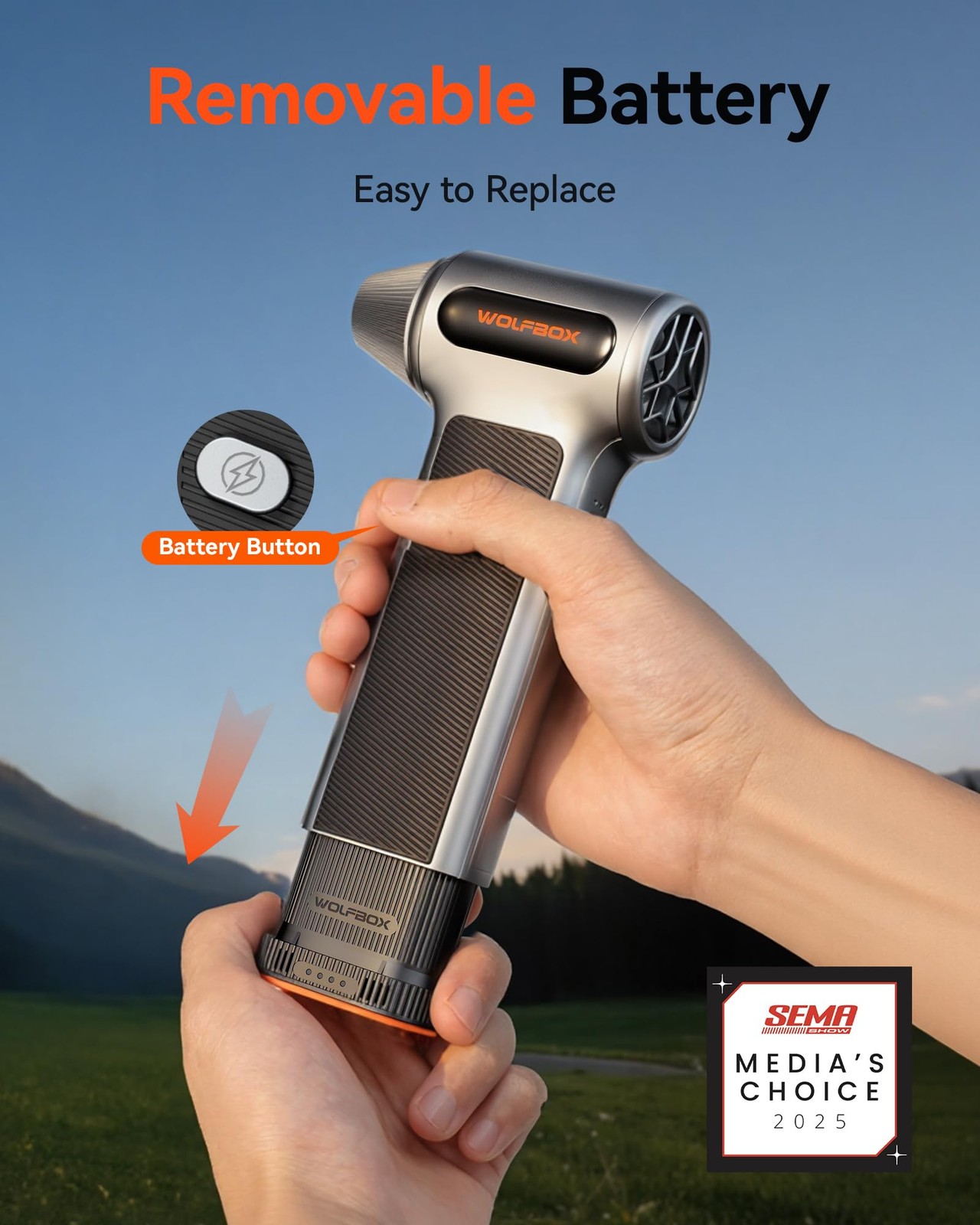 WOLFBOX MF200 Compressed Air Duster with Removable Battery 4 Nozzles, Cordl...