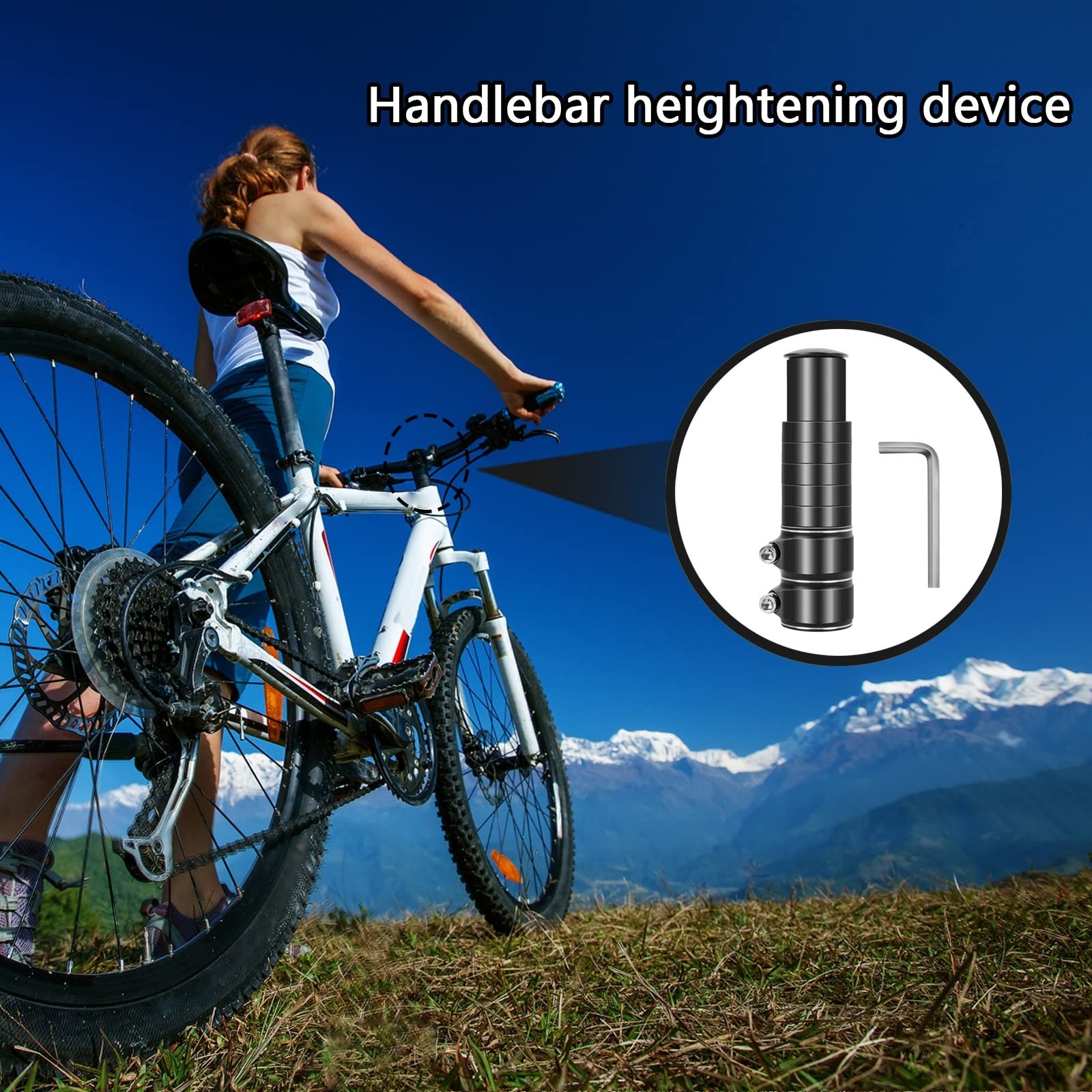 Bike Stem Riser Adjustable Bicycle Handlebar Extender Increases Bar Height Up...