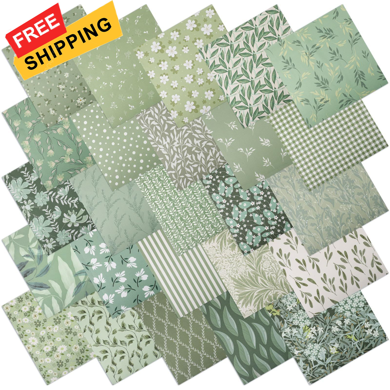 25 Pcs Sage Green Quilting Fabric Scraps, 10''x10'' 10" x 10", Leaf