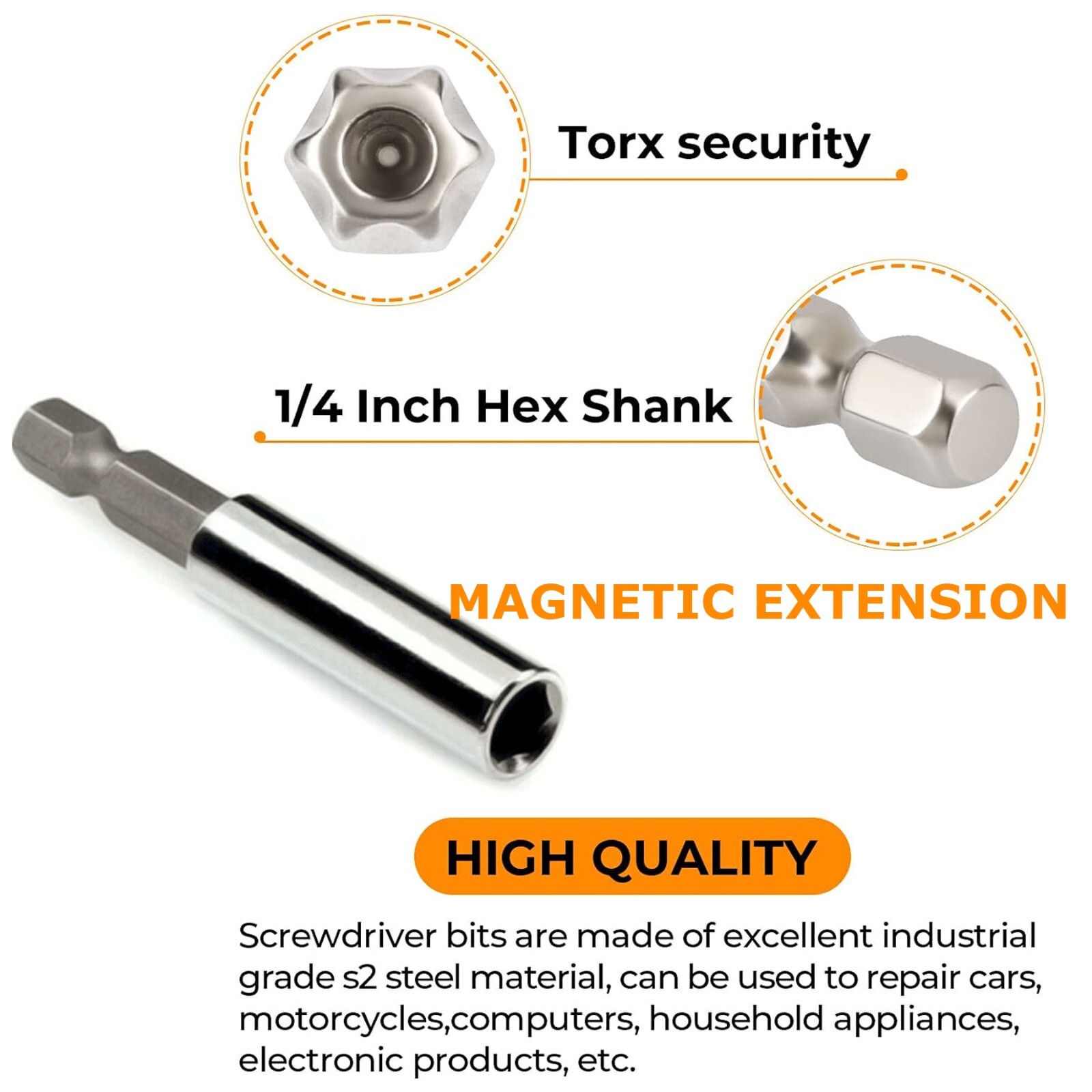 33PCS Tamper Security Torx Bit Set Hex Head Drill Extension Screwdriver Bits US
