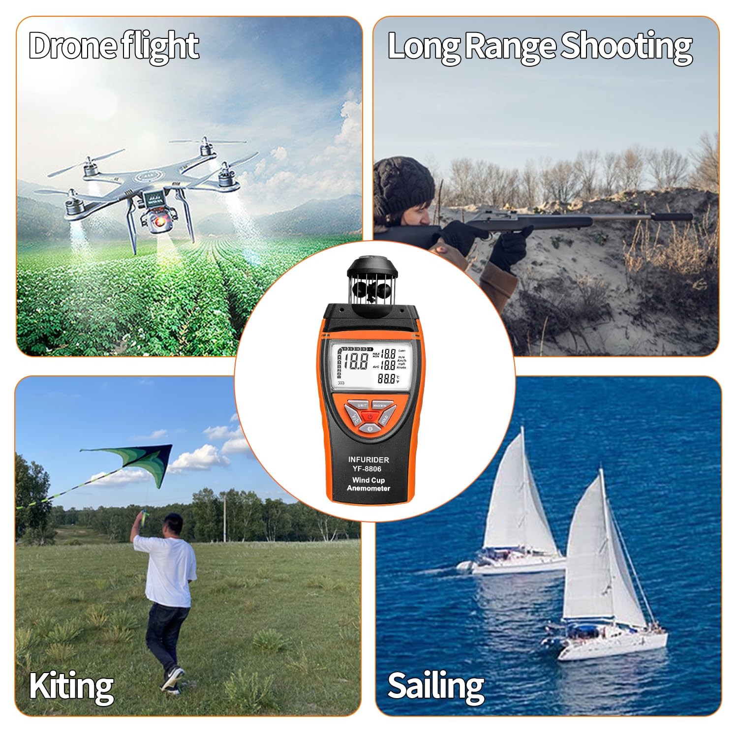 8806 Wind Cup Anemometer - Precise Anemometer Wind Gauge with Temperature Me...