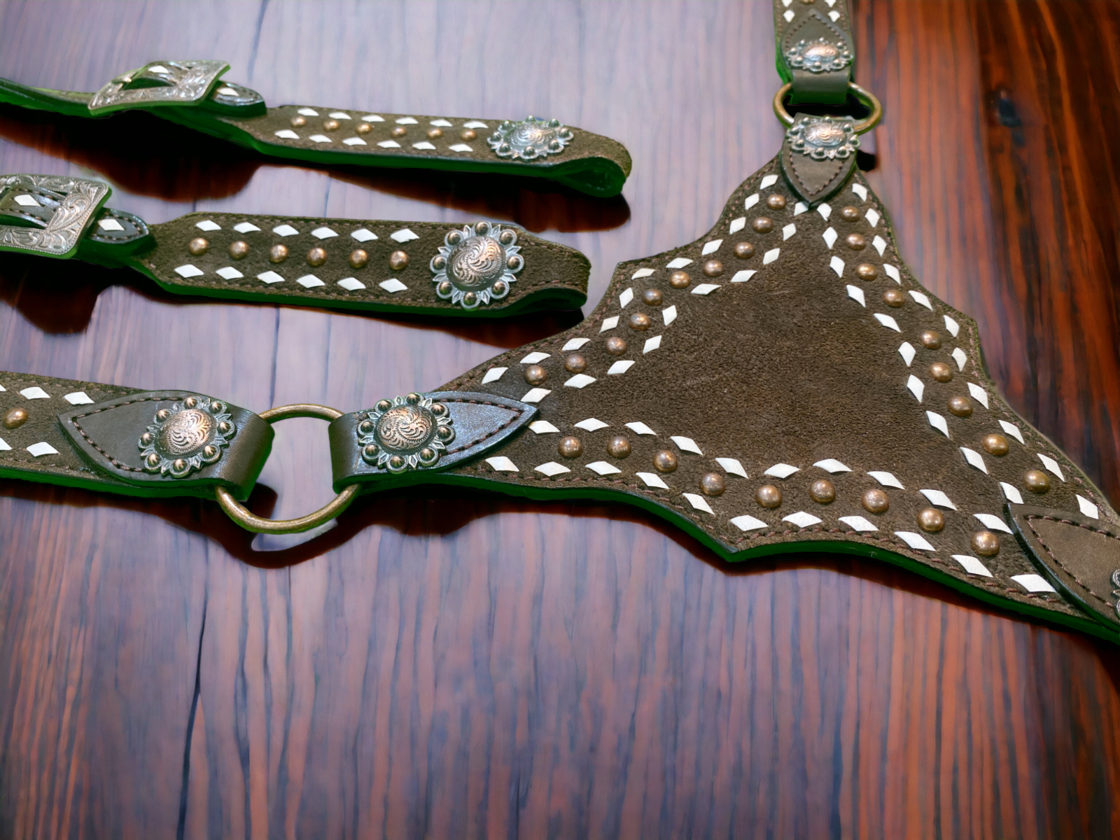 Genuine Western Headstall and Breast Collar Set with Copper Studs Décor MOUSM